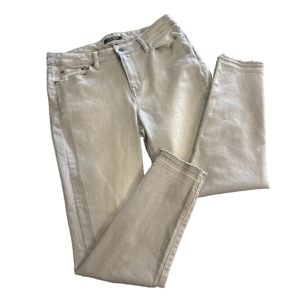 LAUREN RALPH LAUREN Petite Soft GRAY Skinny‎ Ankle  Frayed Bottom Jeans Sz 8P